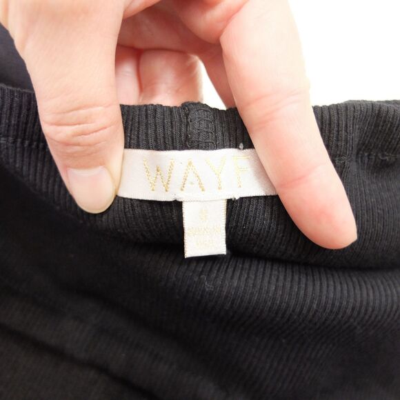 WAYF Black Ribbed Off-the-Shoulder Mini Dress Pom-Pom Ric-Rac Trim Size Small - Picture 5 of 6